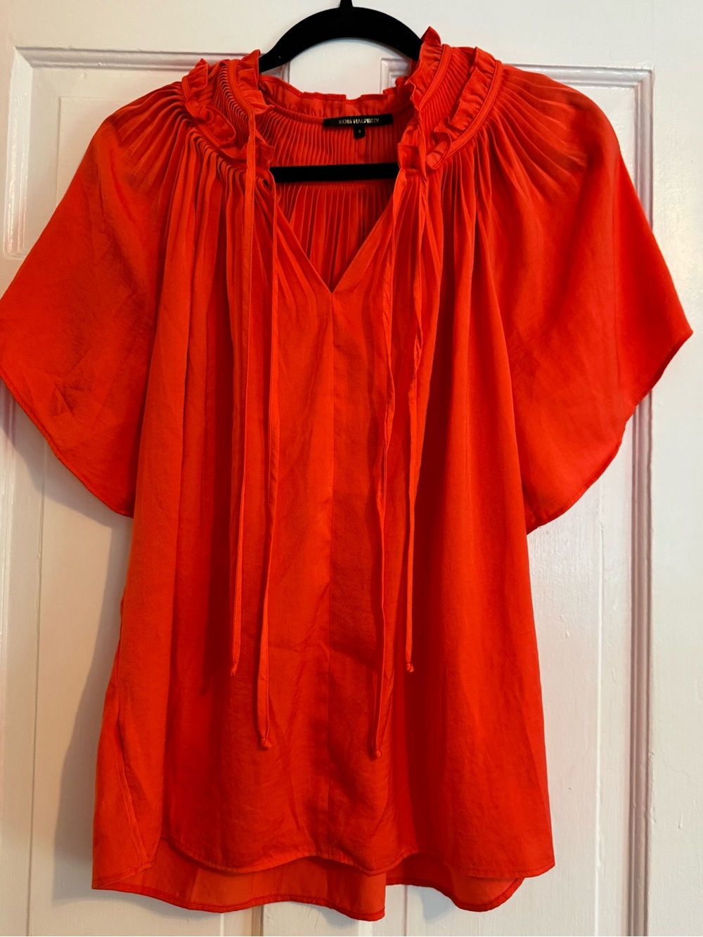 Kobi Halperin Hudson Split-Neck Blouse, Size S, Red, Like New!